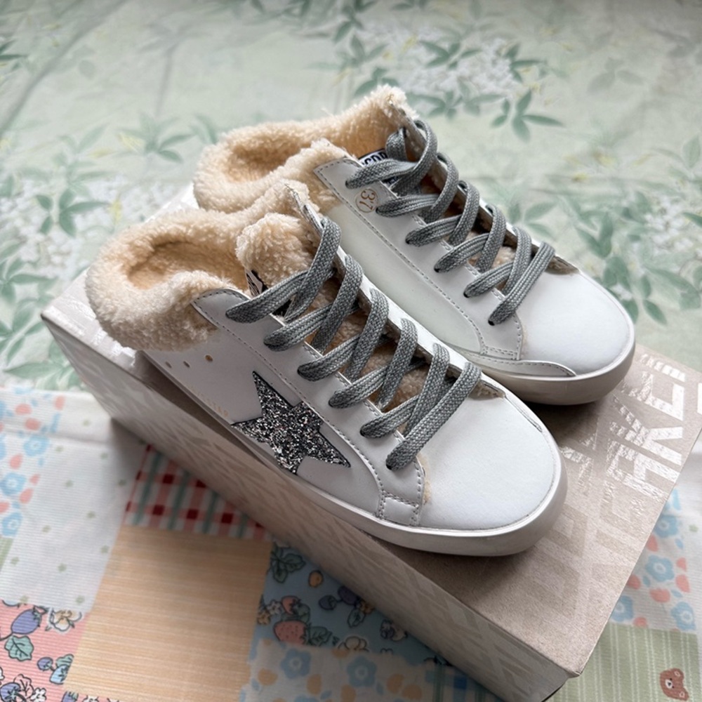 Golden Goose Super-Star Leather Mules With Glitter And Shearling Interior